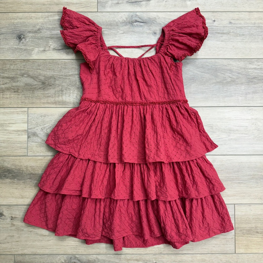Cinq a Sept Marcia Ruffle‎ Eyelet Babydoll Mini Dress Size 8 Pink Coquette